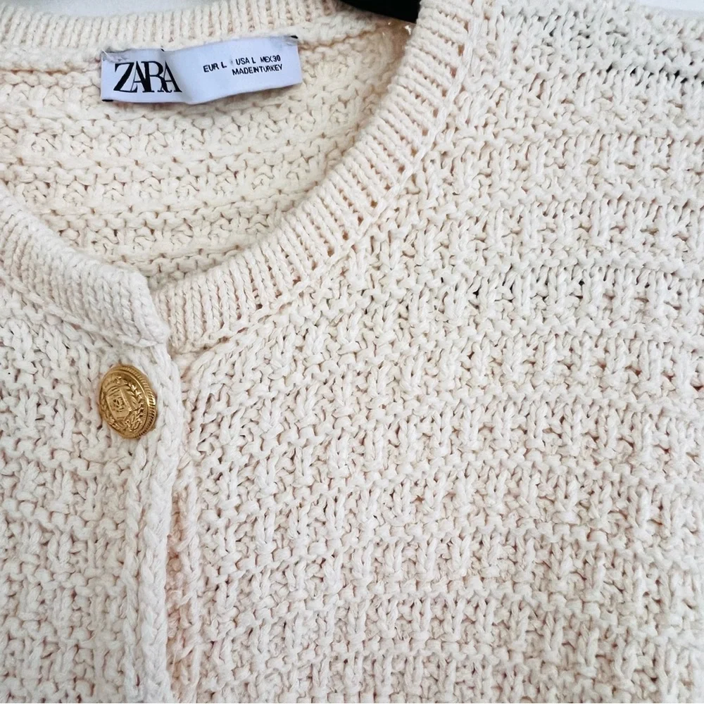 Zara Cream Cardigan Sweater - Cotton Blend Knit. Size L. - Picture 8 of 14